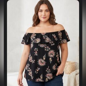 Old Navy Black Floral Off-Shoulder Ruffle Top